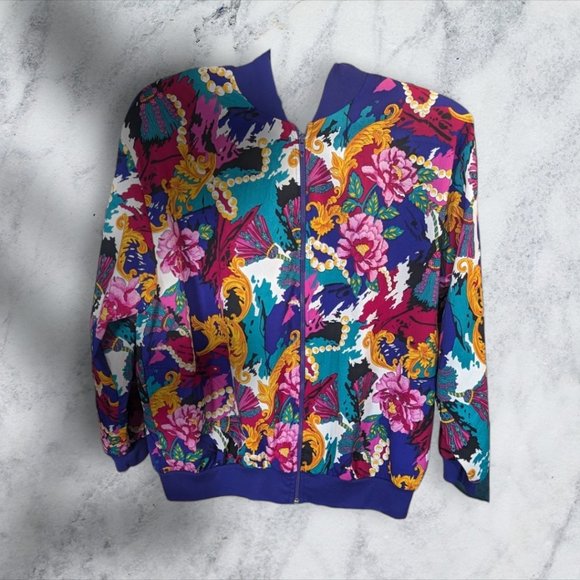Susan Christopher Jackets & Blazers - Vintage Susan Christopher '80s Filigree & Floral Windbreaker Bomber Size Medium